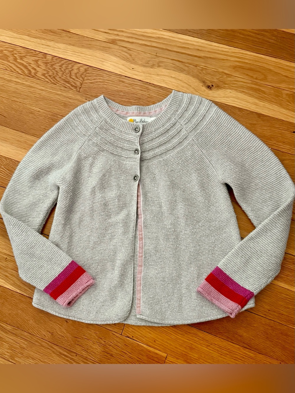Mini Boden 6-7Y Cashmere Blend Cream/Metallic Thread Cardigan Sweater